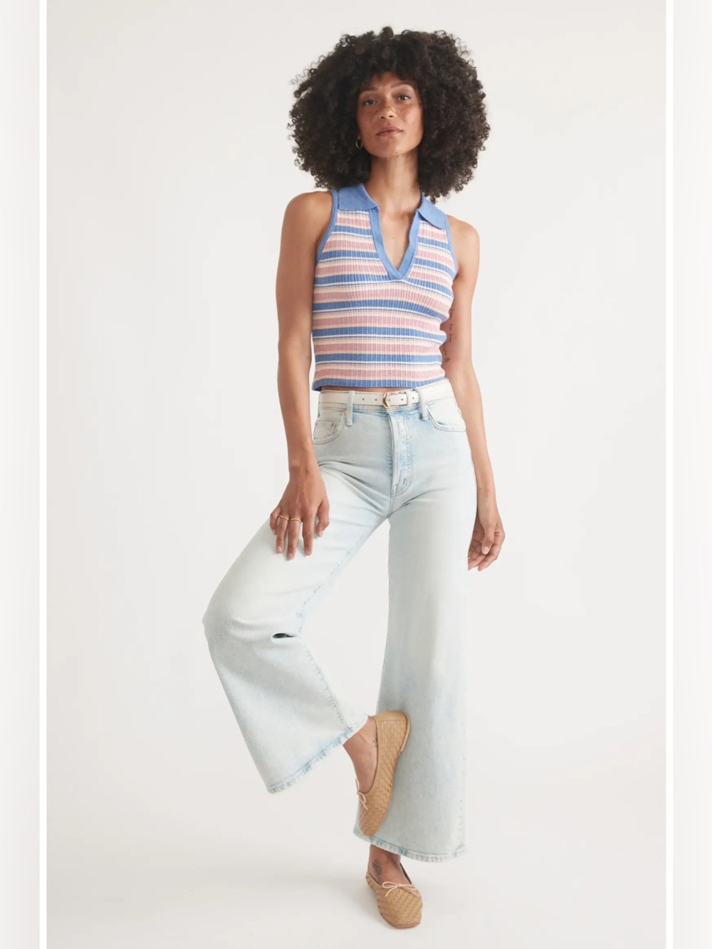 Marine Layer Amelia Rib Polo Indigo Multi Stripe - Picture 9 of 10